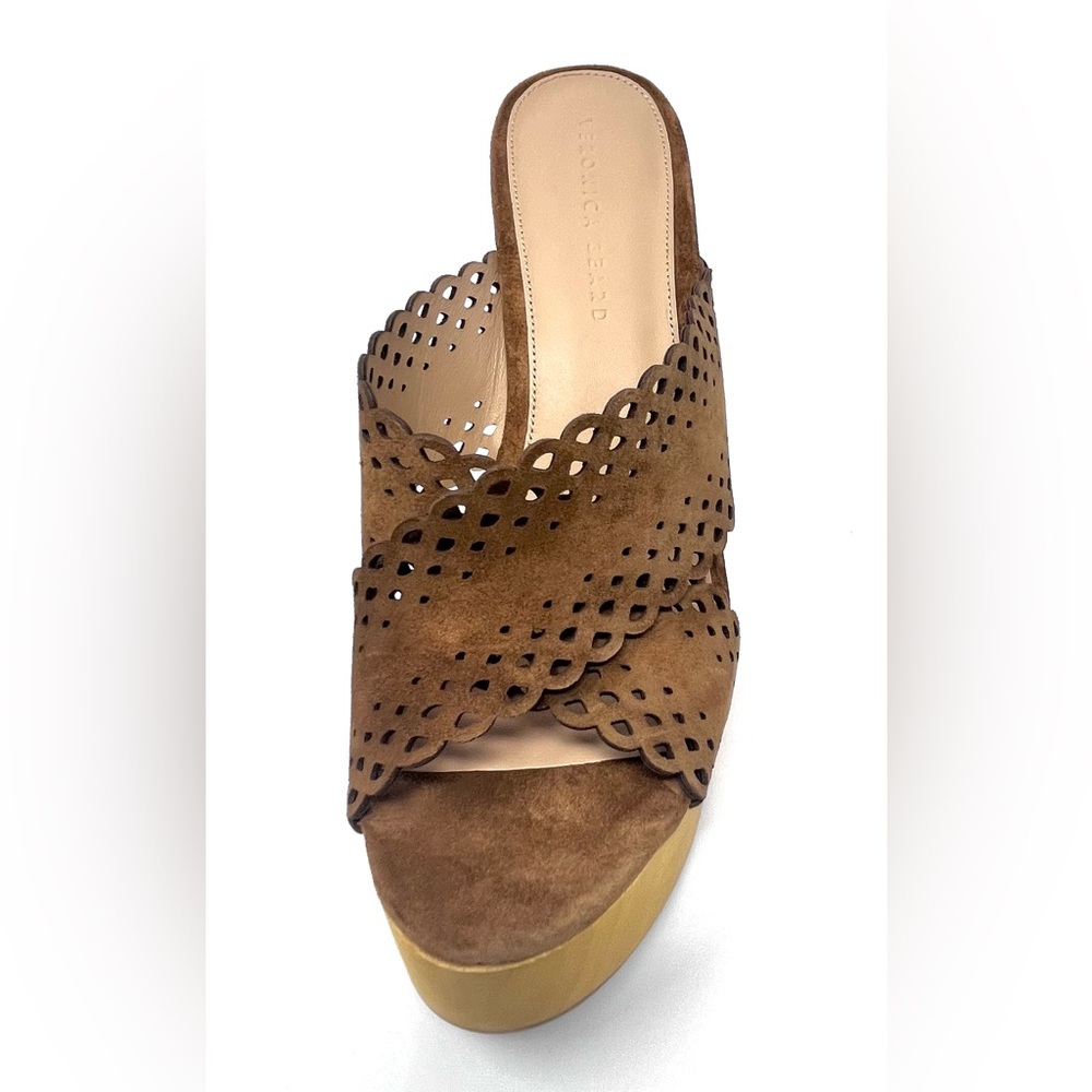 VERONICA BEARD Gaynor Scalloped Suede Platform Sandals Heels in Hazelwood BNIB - Picture 6 of 11